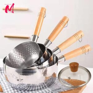 Stainless Steel Saucepan with Lid Solid Wood Handle Multipurpose Sauce Pot
