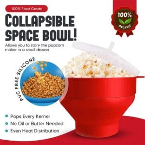 Silicone Microwave Popcorn Popper BPA Free Collapsible Popcorn Bowl with Lid