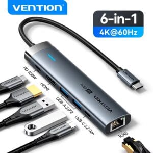 Vention USB C Hub with HDMI 4K 60Hz RJ45 USB 3.0 and 100W PD